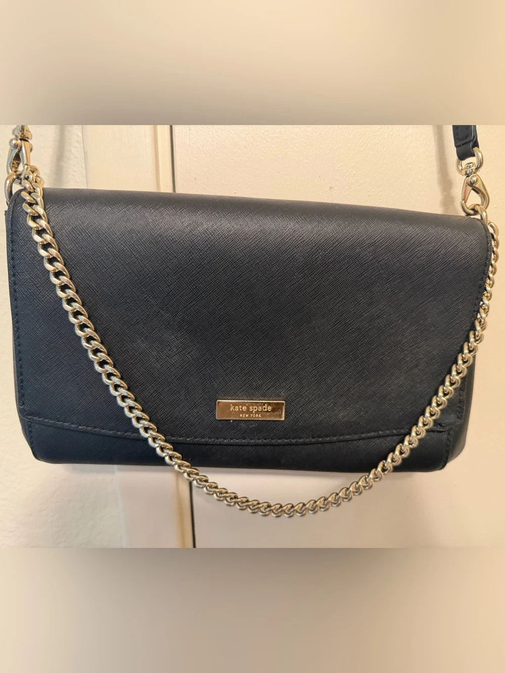 kate spade Black Leather Crossbody with Chain Accent